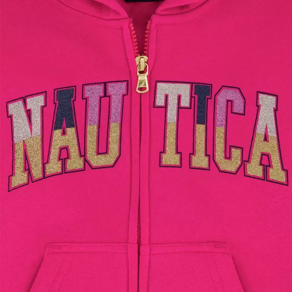 Nautica Girls Logo Sweatshirt Fleece Hoodie With Fullzip Front  PocketsFuchsia Glitter Art