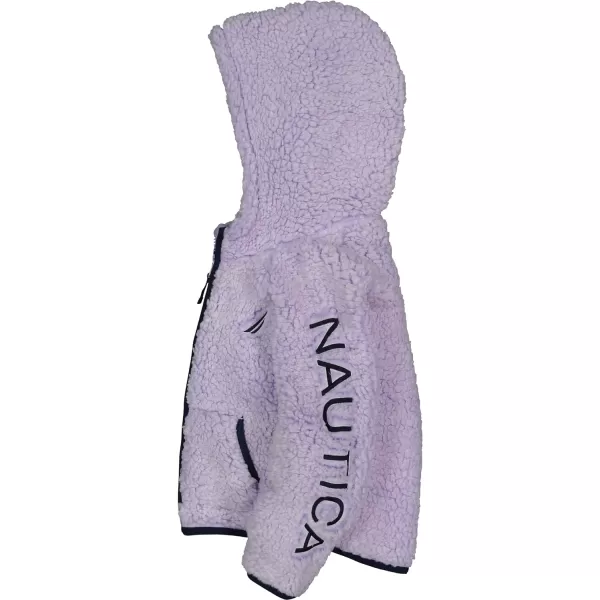 Nautica Girls Logo Sweatshirt Fleece Hoodie With Fullzip Front  PocketsLavender Sherpa