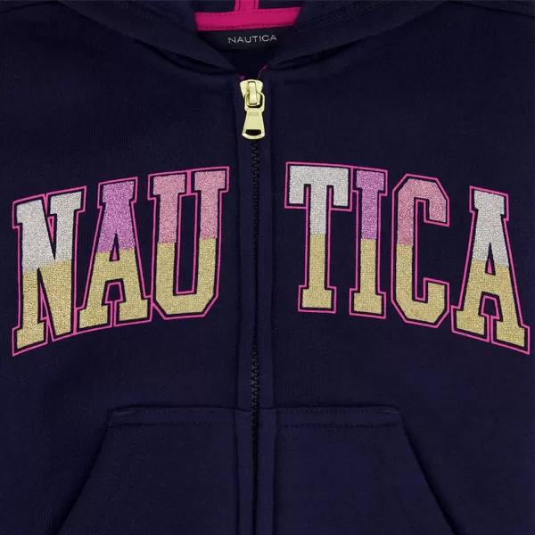 Nautica Girls Logo Sweatshirt Fleece Hoodie With Fullzip Front  PocketsPeacoatglitter Art