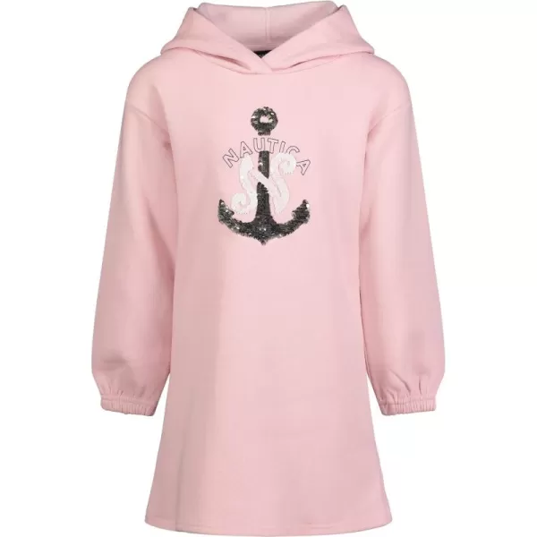 Nautica Girls Long Sleeve Fleece Sweatshirt DressCoral Blush Sequin