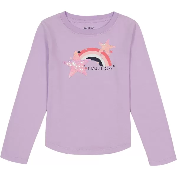 Nautica Girls Long Sleeve Graphic TShirt Flip Sequin and Glitter EmbellishmentsLavendula Rainbow