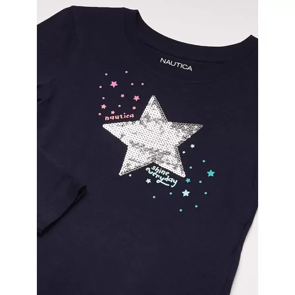 Nautica Girls Long Sleeve Graphic TShirt Flip Sequin and Glitter EmbellishmentsNavy Shine