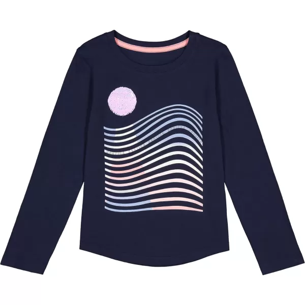 Nautica Girls Long Sleeve Graphic TShirt Flip Sequin and Glitter EmbellishmentsNavy Sunset