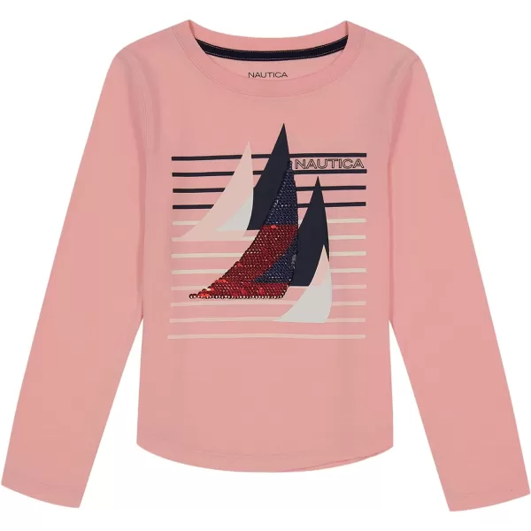 Nautica Girls Long Sleeve Graphic TShirt Flip Sequin and Glitter EmbellishmentsPink Dolphin Sail