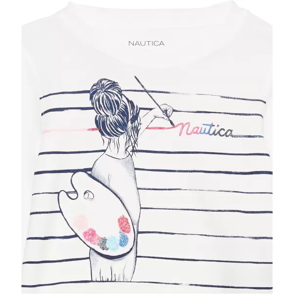 Nautica Girls Long Sleeve Graphic TShirt Flip Sequin and Glitter EmbellishmentsWhite Paint