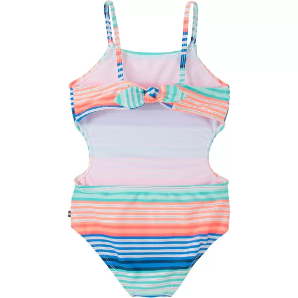 Nautica Girls OnePiece Swimsuit with UPF 50 Sun Protection Quick Drying Bathing SuitBright Melon Stripe