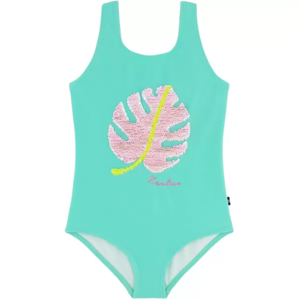 Nautica Girls OnePiece Swimsuit with UPF 50 Sun Protection Quick Drying Bathing SuitCockatoo Palm