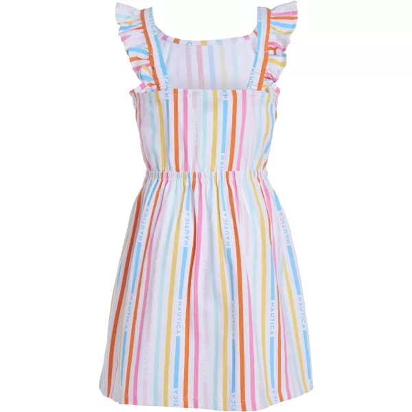 Nautica Girls Printed Flutter Dress Sleeveless with Ruffled Shoulders amp Cinched WaistWhite Rainbow