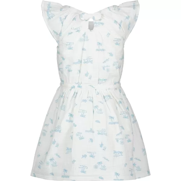 Nautica Girls Printed Flutter Dress Sleeveless with Ruffled Shoulders amp Cinched WaistWhite Sand and City