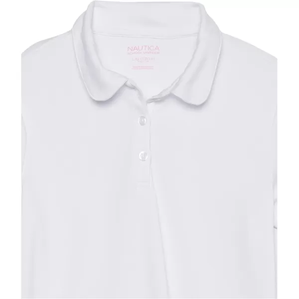 Nautica Girls School Uniform Short Sleeve Performance PoloWhiteTie Front