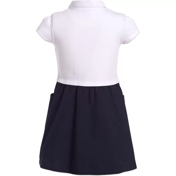 Nautica Girls School Uniform Short Sleeve Polo DressWhiteNavy Poplin