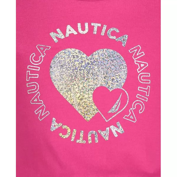 Nautica Girls Short Sleeve Jersey Tee Dress with Elastic Cinched Waist Fun Designs  ColorsBeetroot Purple