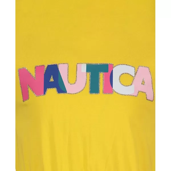 Nautica Girls Short Sleeve Jersey Tee Dress with Elastic Cinched Waist Fun Designs  ColorsMaize