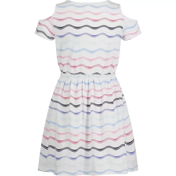 Nautica Girls Short Sleeve Jersey Tee Dress with Elastic Cinched Waist Fun Designs  ColorsWhite Multistripe