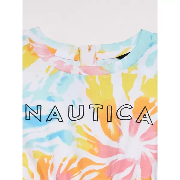 Nautica Girls Short Sleeve Jersey Tee Dress with Elastic Cinched Waist Fun Designs  ColorsWhite Sunburst Tie Dye