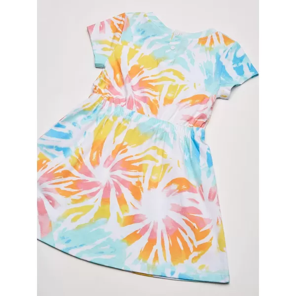 Nautica Girls Short Sleeve Jersey Tee Dress with Elastic Cinched Waist Fun Designs  ColorsWhite Sunburst Tie Dye