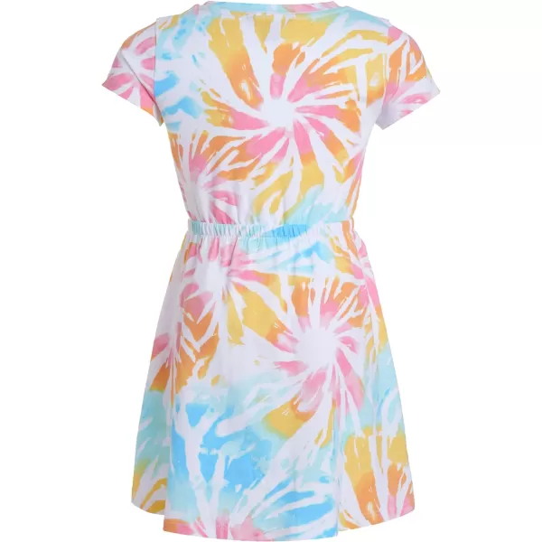 Nautica Girls Short Sleeve Jersey Tee Dress with Elastic Cinched Waist Fun Designs  ColorsWhite Sunburst Tie Dye