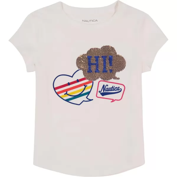 Nautica Girls Short Sleeve TShirt with Flip Sequin Design Cotton Tee with Tagless InteriorBright White Hi