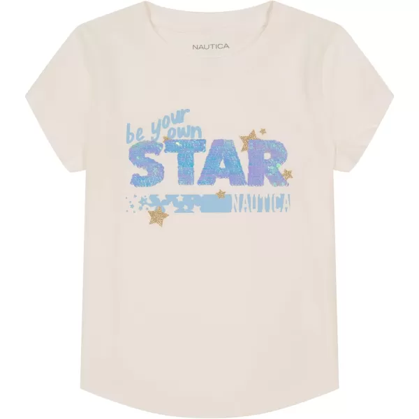 Nautica Girls Short Sleeve TShirt with Flip Sequin Design Cotton Tee with Tagless InteriorBright White Star Sequin