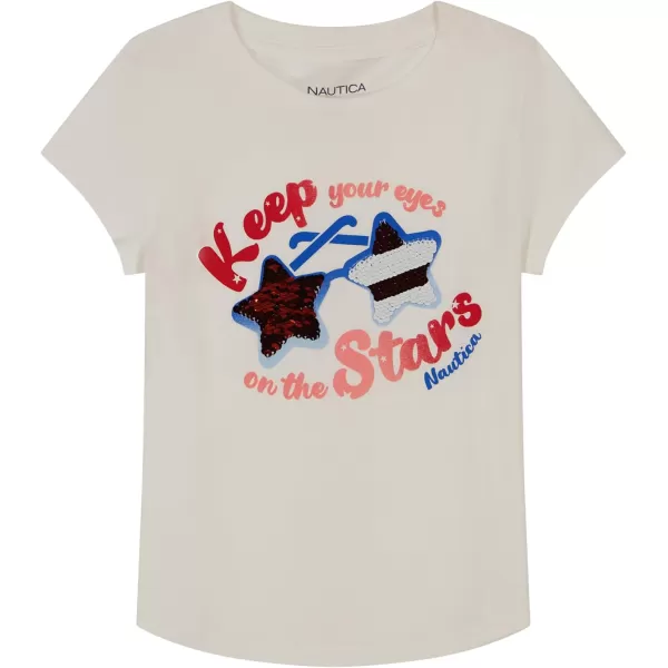 Nautica Girls Short Sleeve TShirt with Flip Sequin Design Cotton Tee with Tagless InteriorBright White Stars