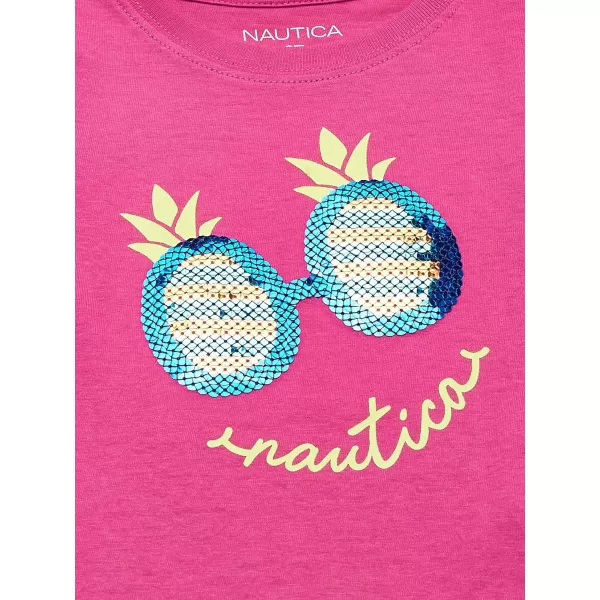 Nautica Girls Short Sleeve TShirt with Flip Sequin Design Cotton Tee with Tagless InteriorDark Pink Sunglasses