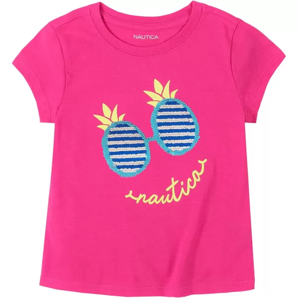 Nautica Girls Short Sleeve TShirt with Flip Sequin Design Cotton Tee with Tagless InteriorDark Pink Sunglasses