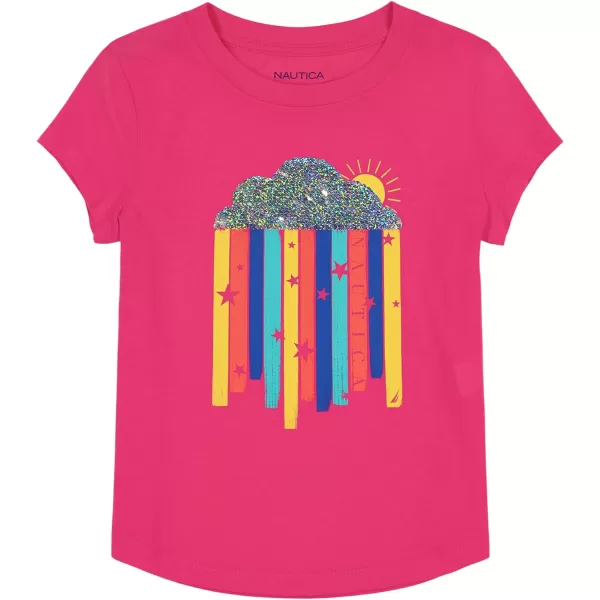 Nautica Girls Short Sleeve TShirt with Flip Sequin Design Cotton Tee with Tagless InteriorFuchsia Purple Rainbow Sequin