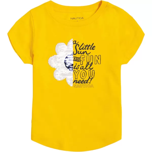 Nautica Girls Short Sleeve TShirt with Flip Sequin Design Cotton Tee with Tagless InteriorLemon Sequin Sun