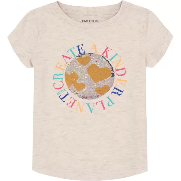 Nautica Girls Short Sleeve TShirt with Flip Sequin Design Cotton Tee with Tagless InteriorOatmeal Heather