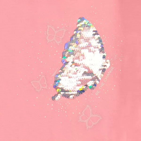 Nautica Girls Short Sleeve TShirt with Flip Sequin Design Cotton Tee with Tagless InteriorPink Butterfly Sequin