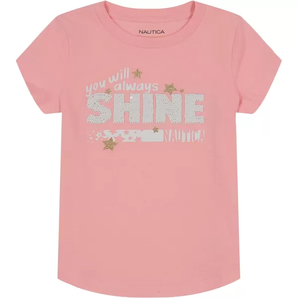 Nautica Girls Short Sleeve TShirt with Flip Sequin Design Cotton Tee with Tagless InteriorPink Dolphin Sequin Shine