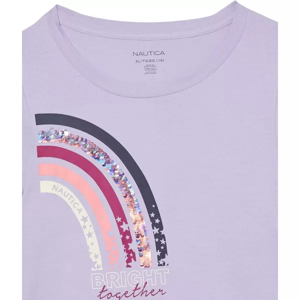 Nautica Girls Short Sleeve TShirt with Flip Sequin Design Cotton Tee with Tagless InteriorPurple Rainbow Sequin