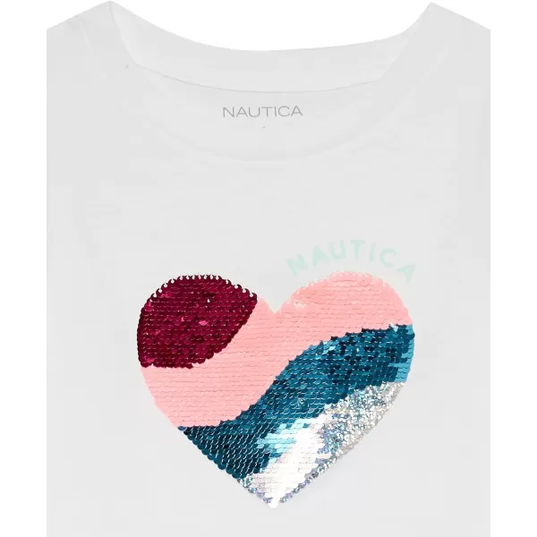 Nautica Girls Short Sleeve TShirt with Flip Sequin Design Cotton Tee with Tagless InteriorWhite Sequin Heart