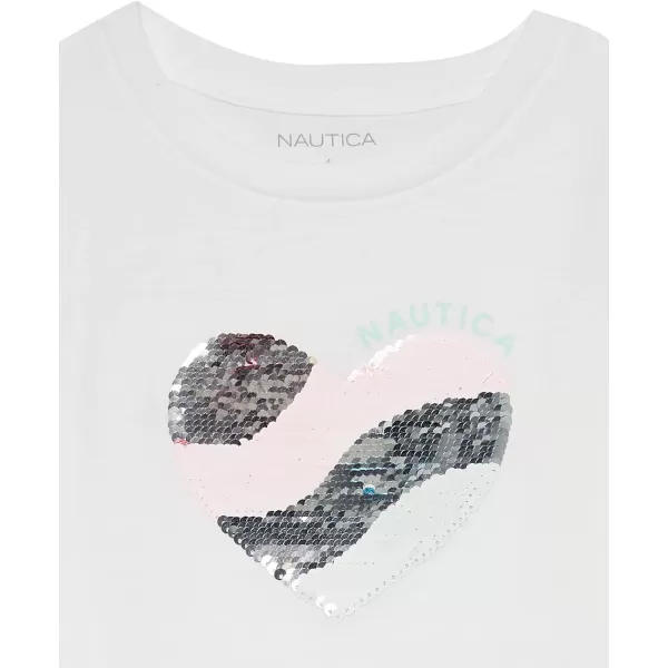 Nautica Girls Short Sleeve TShirt with Flip Sequin Design Cotton Tee with Tagless InteriorWhite Sequin Heart