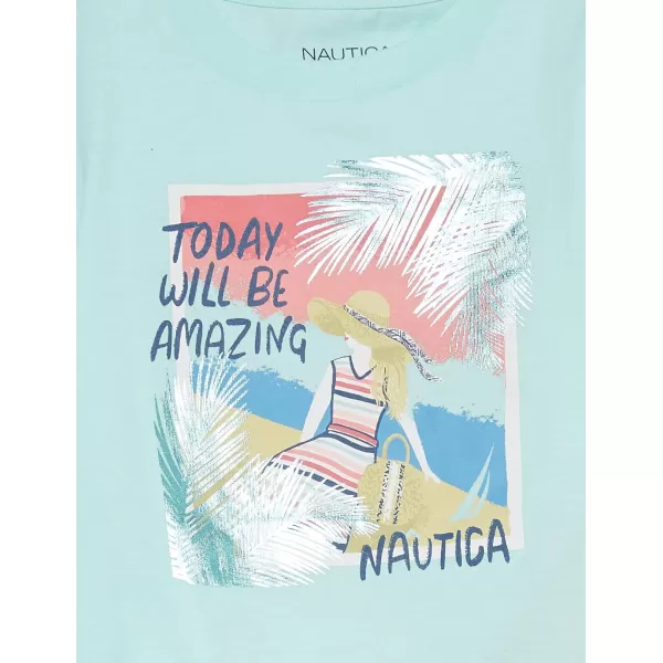 Nautica Girls Short Sleeve TShirt with Fun Graphic Design Cotton Tee with Tagless InteriorBlue Beach Escape