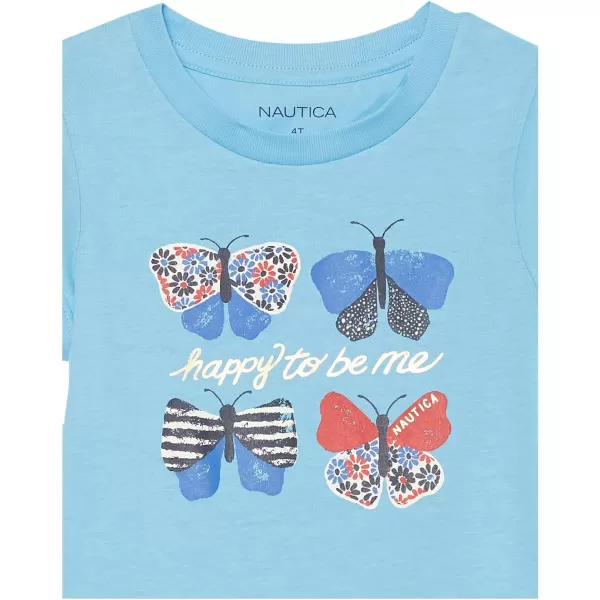 Nautica Girls Short Sleeve TShirt with Fun Graphic Design Cotton Tee with Tagless InteriorBlue Butterflies