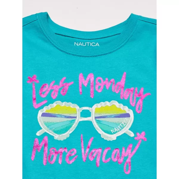 Nautica Girls Short Sleeve TShirt with Fun Graphic Design Cotton Tee with Tagless InteriorBlue Vacay