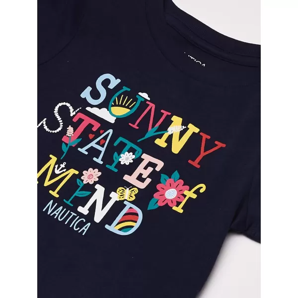 Nautica Girls Short Sleeve TShirt with Fun Graphic Design Cotton Tee with Tagless InteriorNavy Sunny State