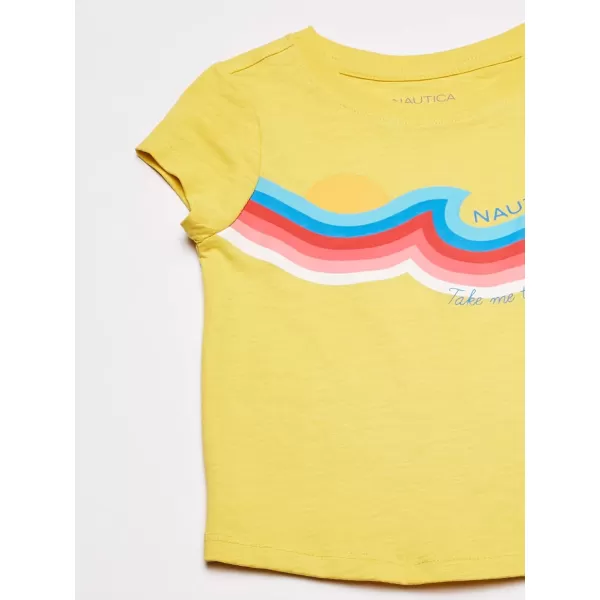 Nautica Girls Short Sleeve TShirt with Fun Graphic Design Cotton Tee with Tagless InteriorSun Yellow