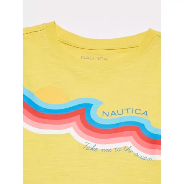 Nautica Girls Short Sleeve TShirt with Fun Graphic Design Cotton Tee with Tagless InteriorSun Yellow