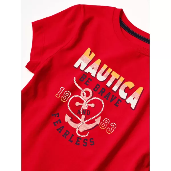 Nautica Girls Short Sleeve TShirt with Glitter Design Cotton Tee with Tagless InteriorFiery Red Brave