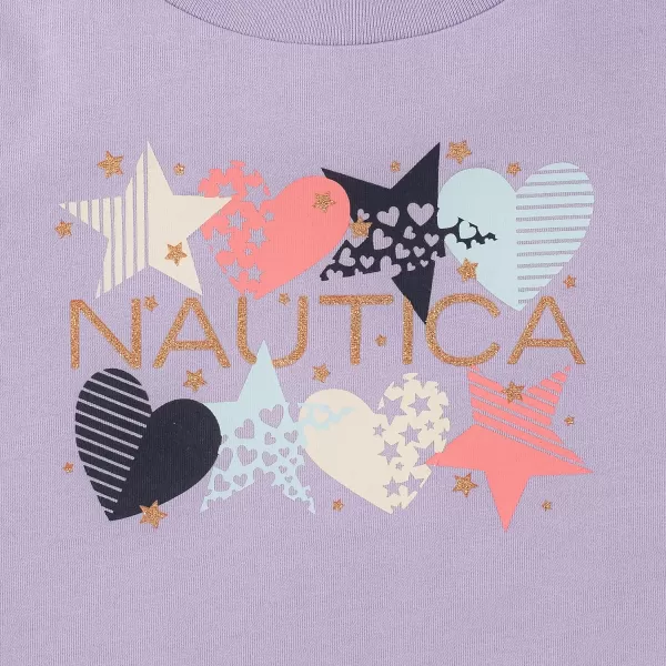 Nautica Girls Short Sleeve TShirt with Glitter Design Cotton Tee with Tagless InteriorPurple Heart Star