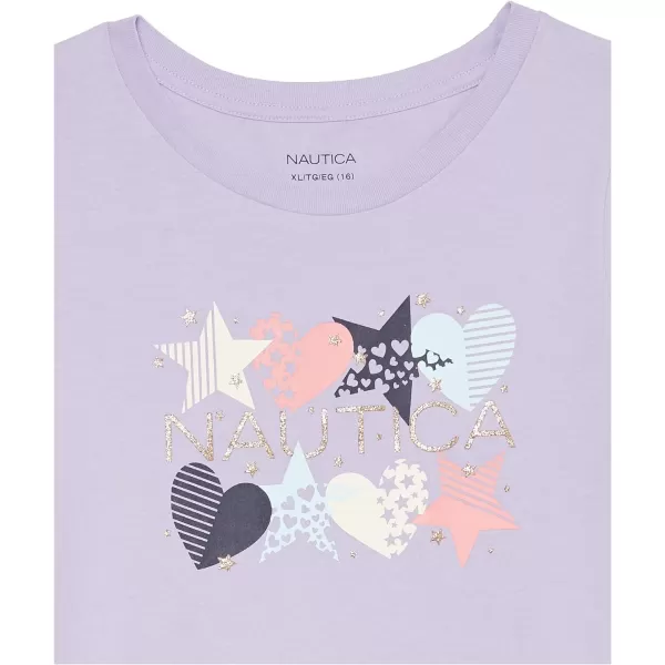 Nautica Girls Short Sleeve TShirt with Glitter Design Cotton Tee with Tagless InteriorPurple Heart Star