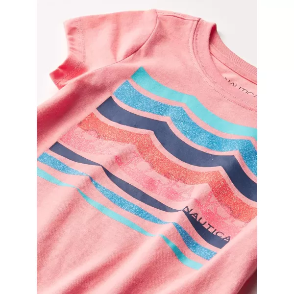 Nautica Girls Short Sleeve TShirt with Glitter Design Cotton Tee with Tagless InteriorSalmon Sea