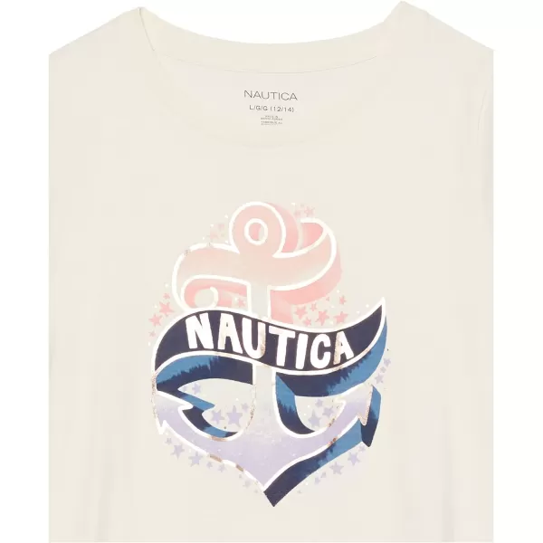 Nautica Girls Short Sleeve TShirt with Metallic Design Cotton Tee with Tagless InteriorEggnog Anchor