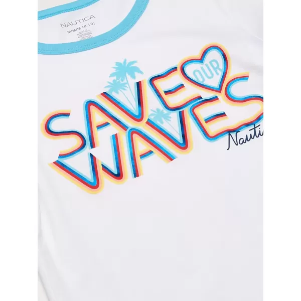 Nautica Girls Short Sleeve TShirt with Metallic Design Cotton Tee with Tagless InteriorWhite Waves