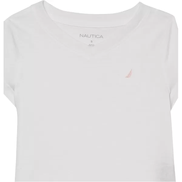 Nautica Girls Short Sleeve VNeck TShirt Solid Cotton Blend Tee with Tagless InteriorWhite