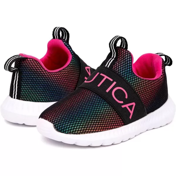 Nautica Girls SlipOn Sneaker  Athletic Running Kids Shoe for Walking Running Tennis and Sports ToddlerLittle KidBlack Rainbow Iridescent