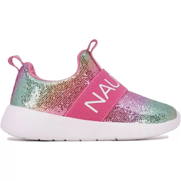 Nautica Girls SlipOn Sneaker  Athletic Running Kids Shoe for Walking Running Tennis and Sports ToddlerLittle KidDark Rainbow Holograph