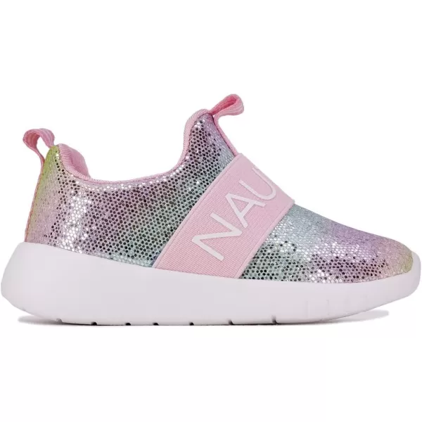 Nautica Girls SlipOn Sneaker  Athletic Running Kids Shoe for Walking Running Tennis and Sports ToddlerLittle KidLight Rainbow Holograph